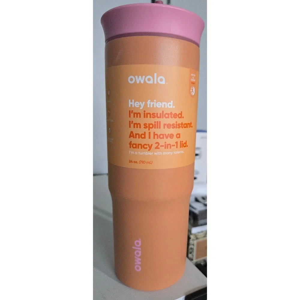 Owala 24oz Stainless Steel Tumbler 2-in-1 Lid Tangy Tango Orange Pink NEW